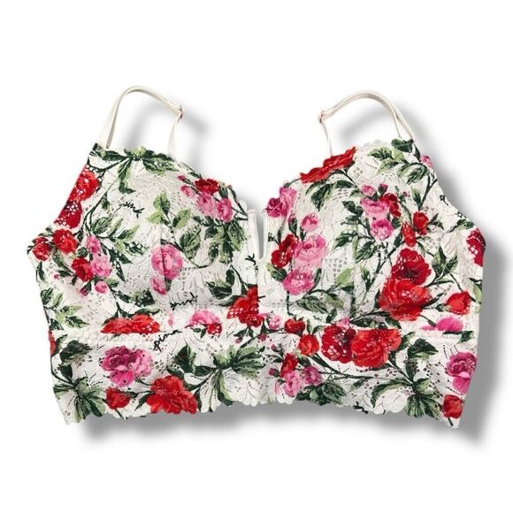 Pink Bralette Floral Lace Bra Removable Cups Wirefree Size Extra Extra Large - Picture 1 of 7
